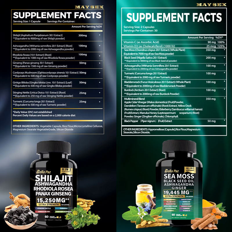 Pure Organic Shilajit & Sea Moss Supplement Duo – Complete Wellness Boost!