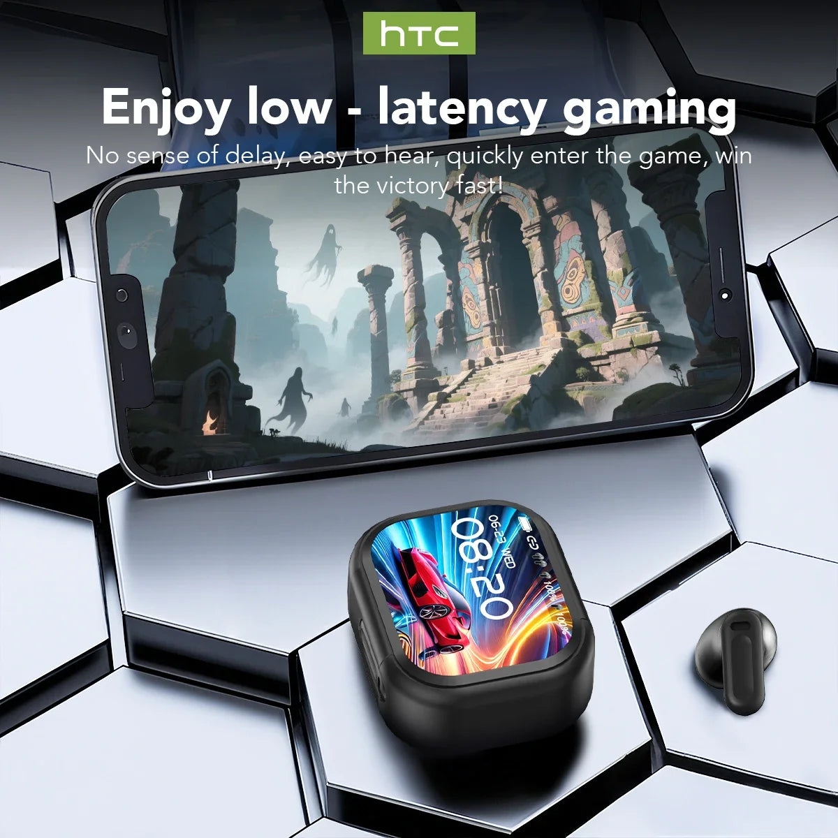 HTC NE20 Open-Ear Bluetooth Earbuds with LCD Case, ENC Calls