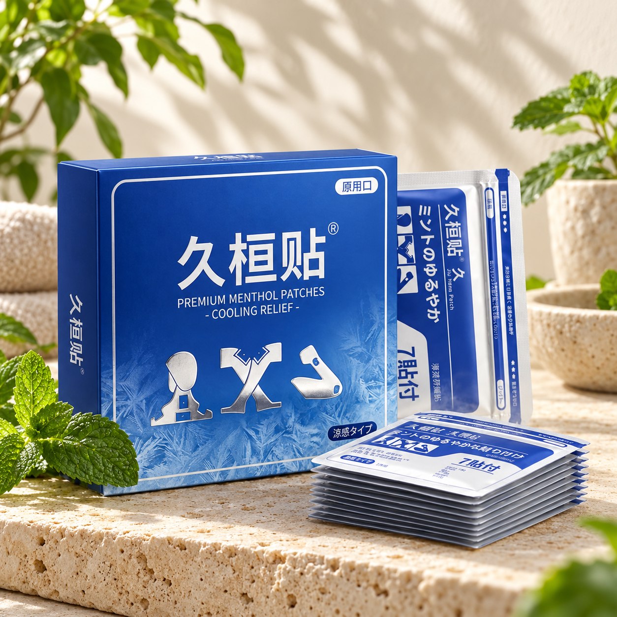 Painpatch packs in a botanical setting